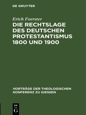 cover image of Die Rechtslage des deutschen Protestantismus 1800 und 1900